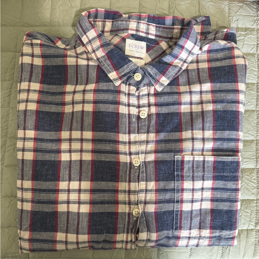 J. Crew Blue and Red Casual Button Down Shirt